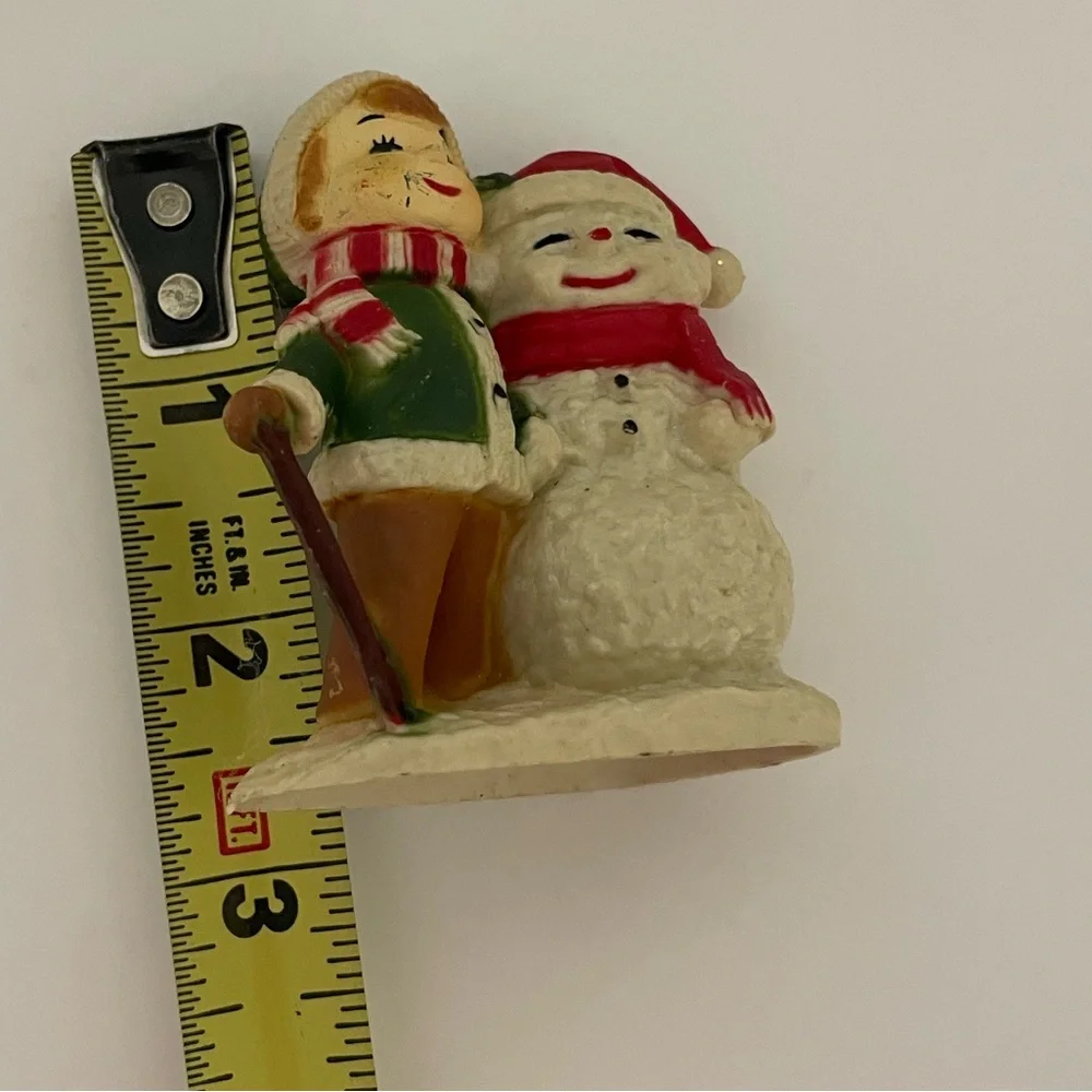 Vintage Set/6 ornaments children in the snow molded plastic made in Macau